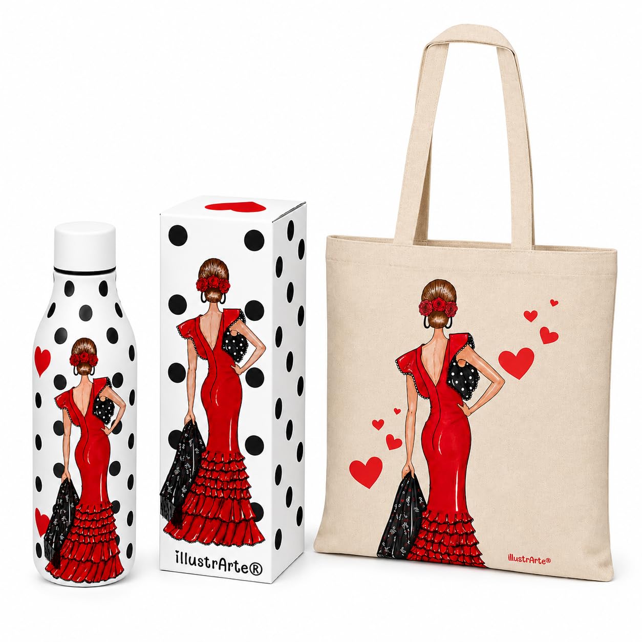 Pack botella térmica 500 ml + bolsa tote Cádiz 38x42 cm illustrArte – diseño Manuela