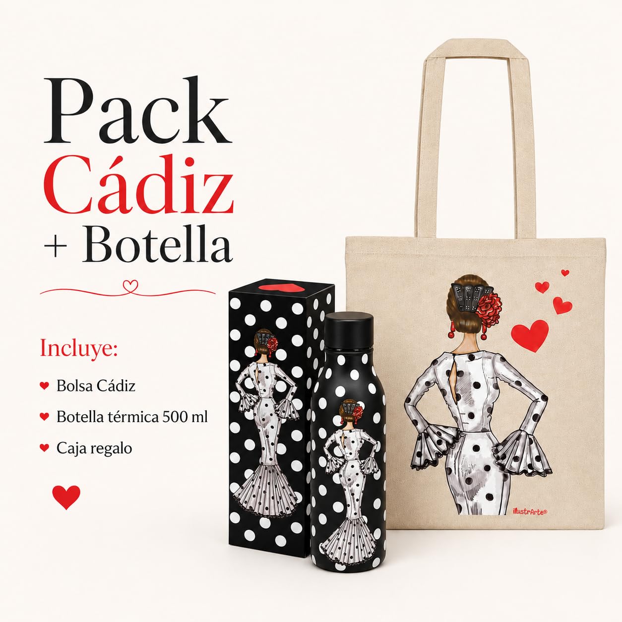 Pack botella + bolsa Cádiz María Blanco fondo negro – vista 7