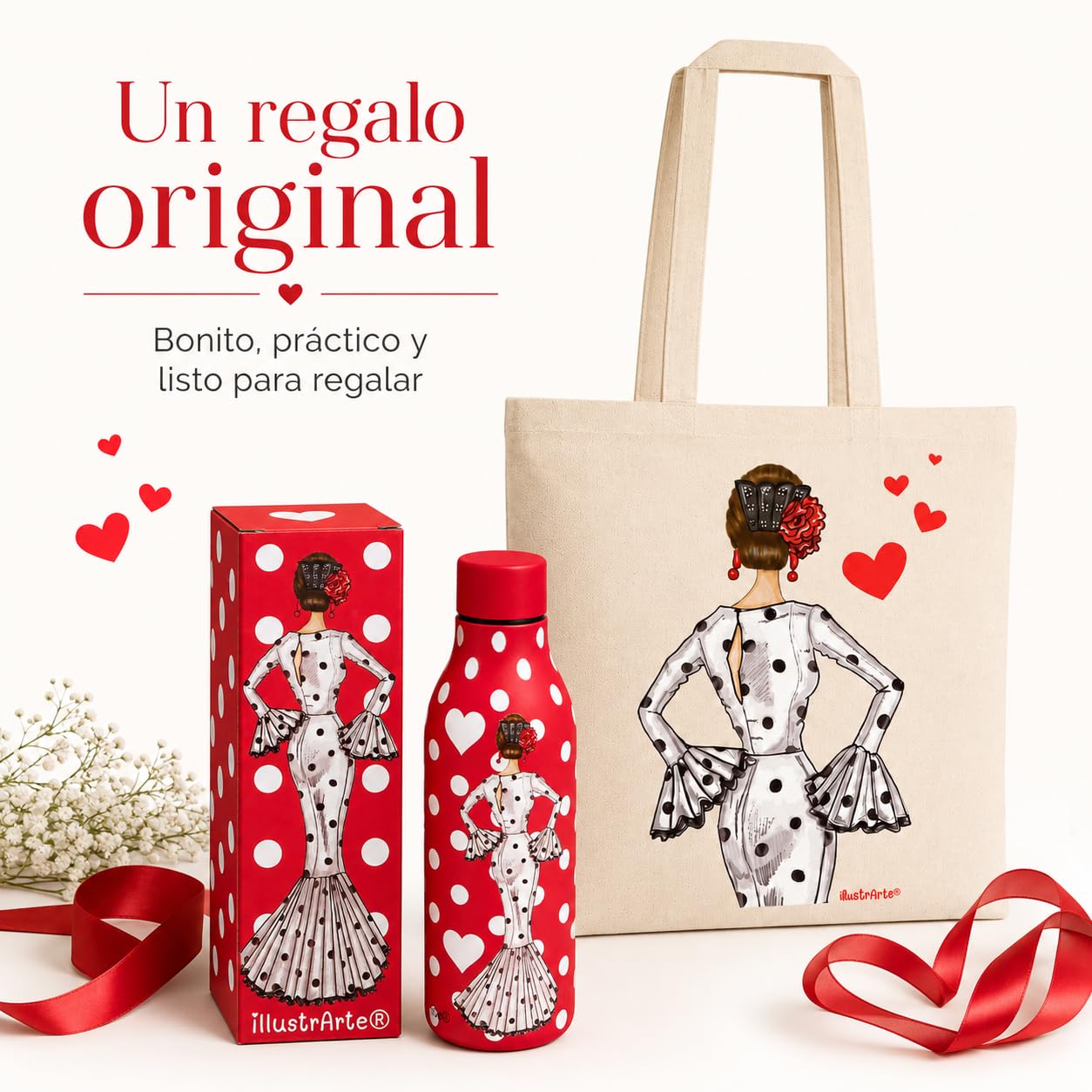 Pack botella + bolsa Cádiz María Blanco fondo rojo – vista 2