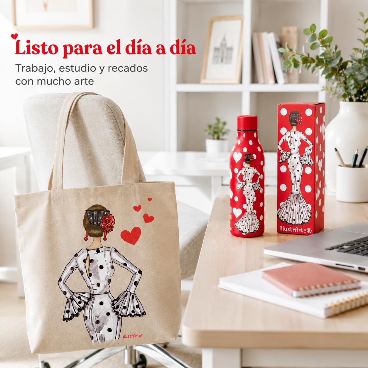 Pack botella + bolsa Cádiz María Blanco fondo rojo – vista 3