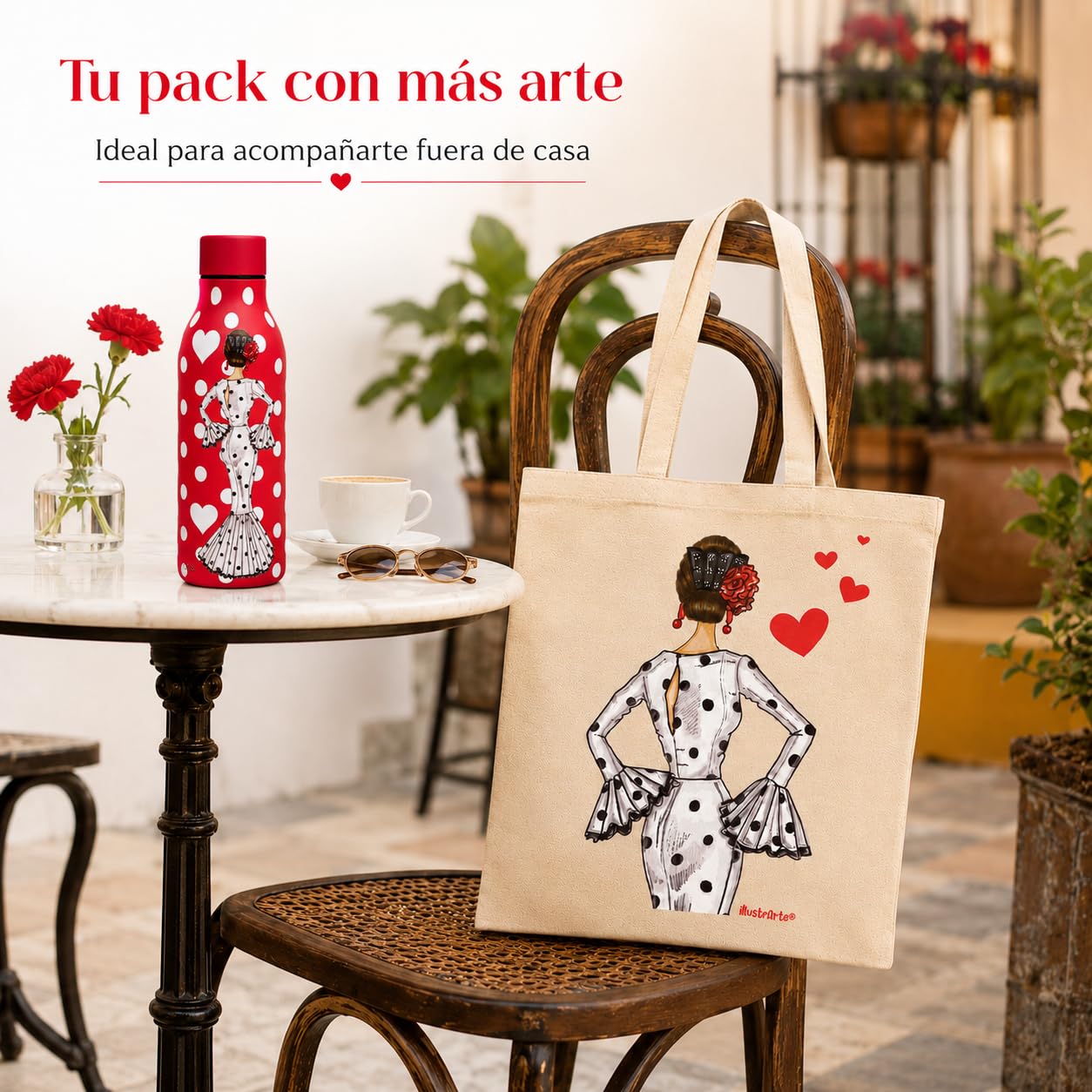 Pack botella + bolsa Cádiz María Blanco fondo rojo – vista 7