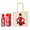 Pack botella térmica 500 ml + bolsa tote Cádiz 38x42 cm illustrArte – botella María Blanco fondo rojo, bolsa María Rojo