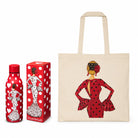 Pack botella térmica 500 ml + bolsa tote Cádiz 38x42 cm illustrArte – botella María Blanco fondo rojo, bolsa María Rojo