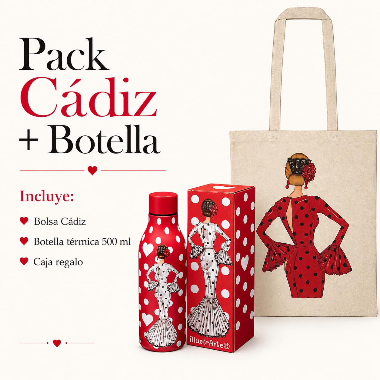 Pack botella + bolsa Cádiz María Blanco fondo rojo + María Rojo – vista 7