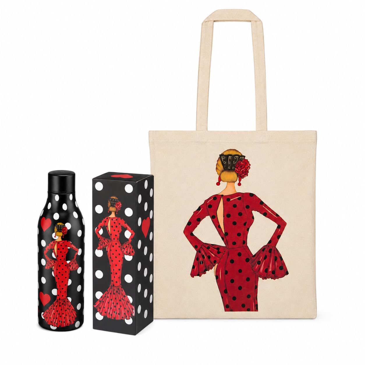 Pack botella térmica 500 ml + bolsa tote Cádiz 38x42 cm illustrArte – diseño María Rojo