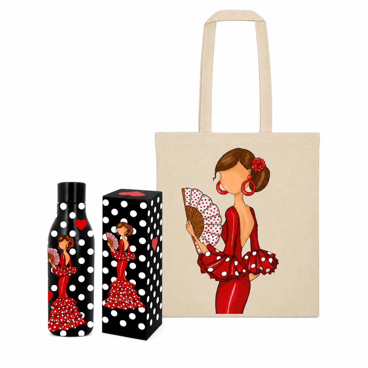 Pack botella térmica 500 ml + bolsa tote Cádiz 38x42 cm illustrArte – diseño Pepa