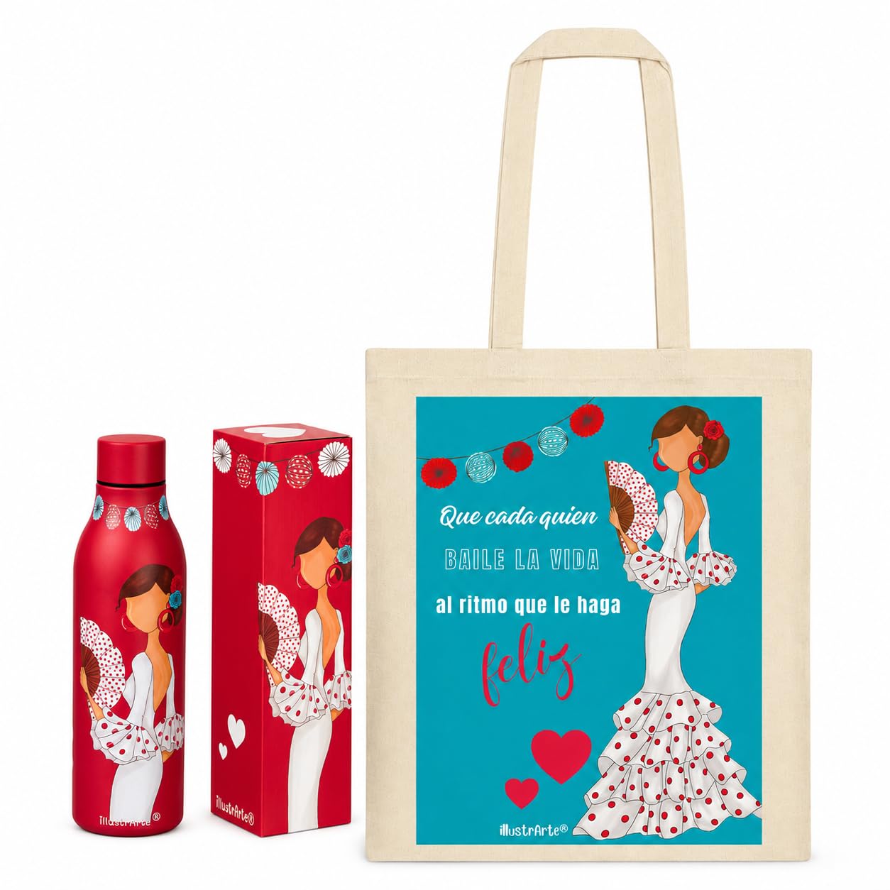 Pack botella térmica 500 ml + bolsa tote Cádiz 38x42 cm illustrArte – diseño Pepa Feliz