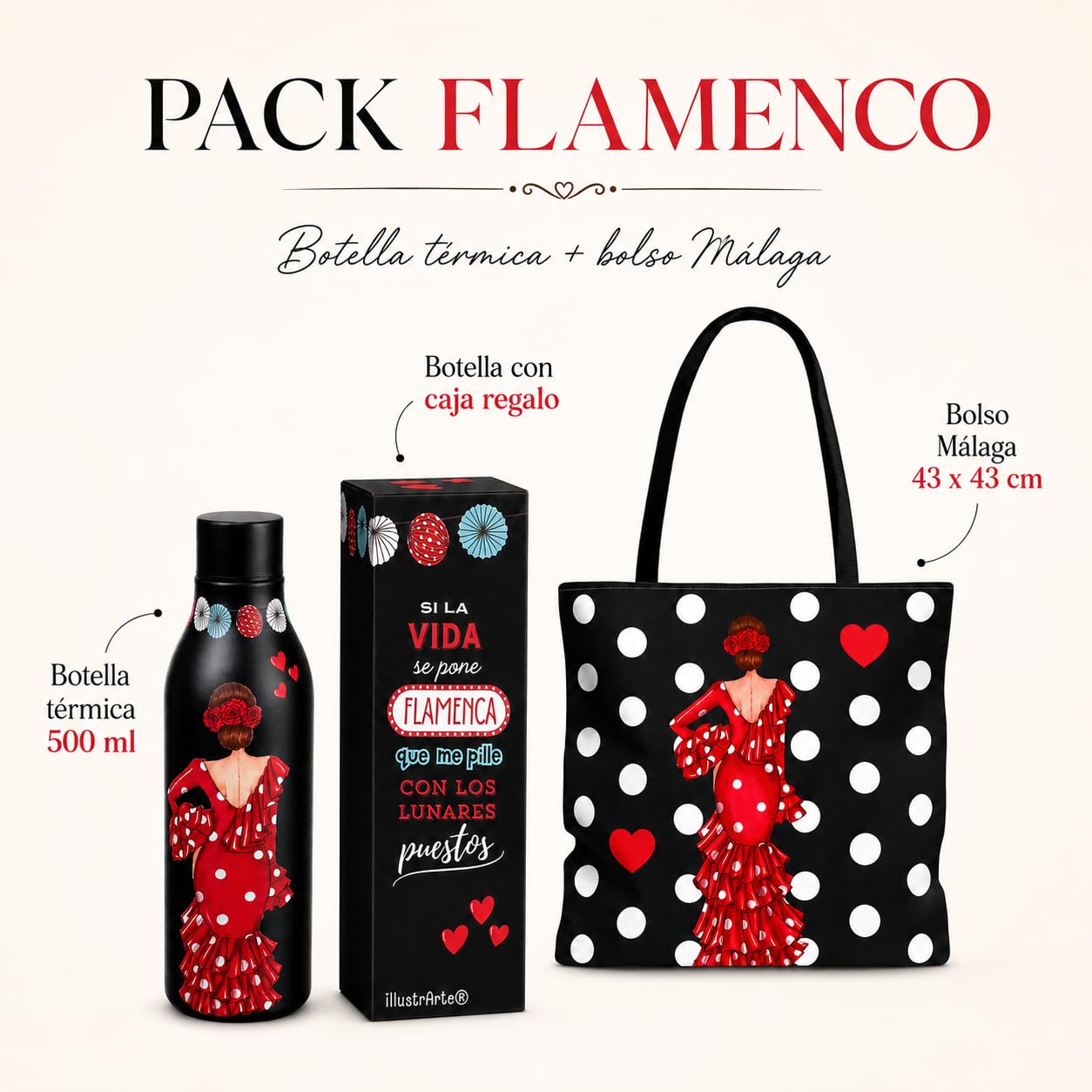 Pack botella + bolso Málaga Macarena lunares – vista 2