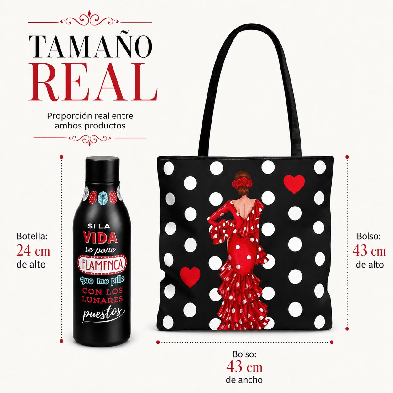 Pack botella + bolso Málaga Macarena lunares – vista 3