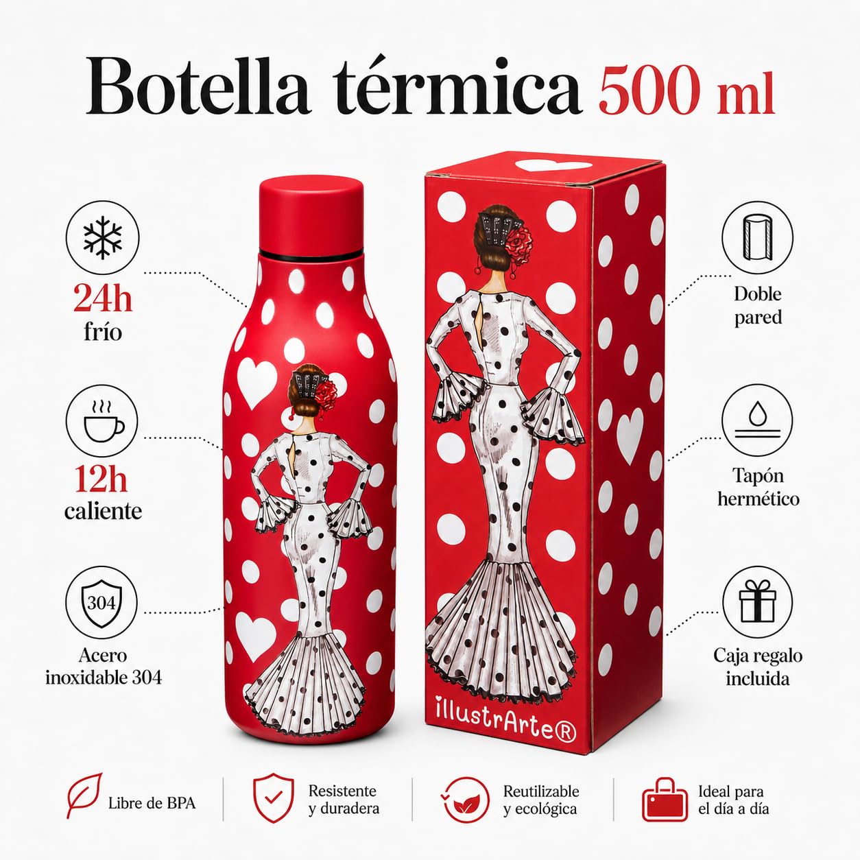 Pack botella + bolso Málaga María Blanco fondo rojo – vista 3