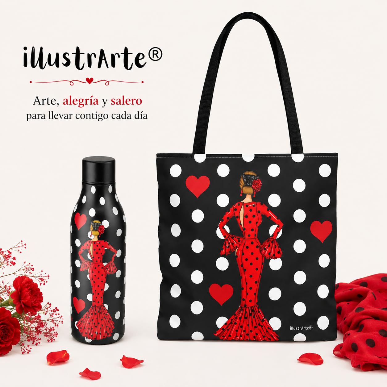 Pack botella + bolso Málaga María Rojo fondo negro – vista 7