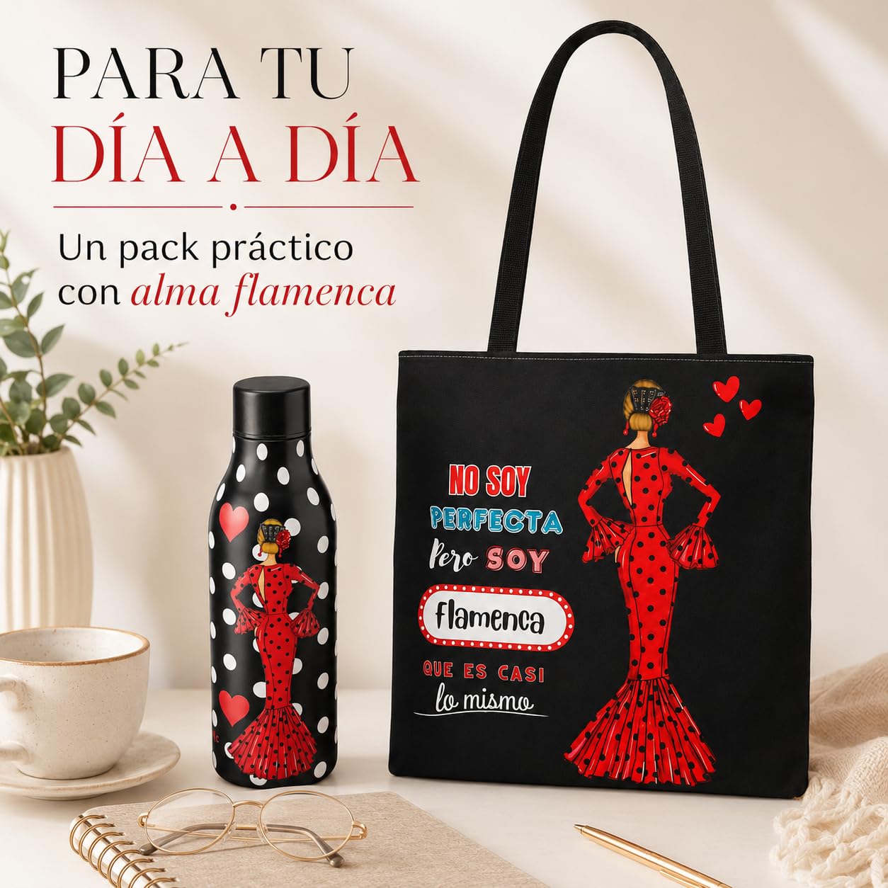 Pack botella + bolso Málaga María Rojo frase – vista 7