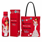 Pack botella térmica 500 ml + bolso tote Málaga 43x43 cm illustrArte – diseño Pepa Feliz