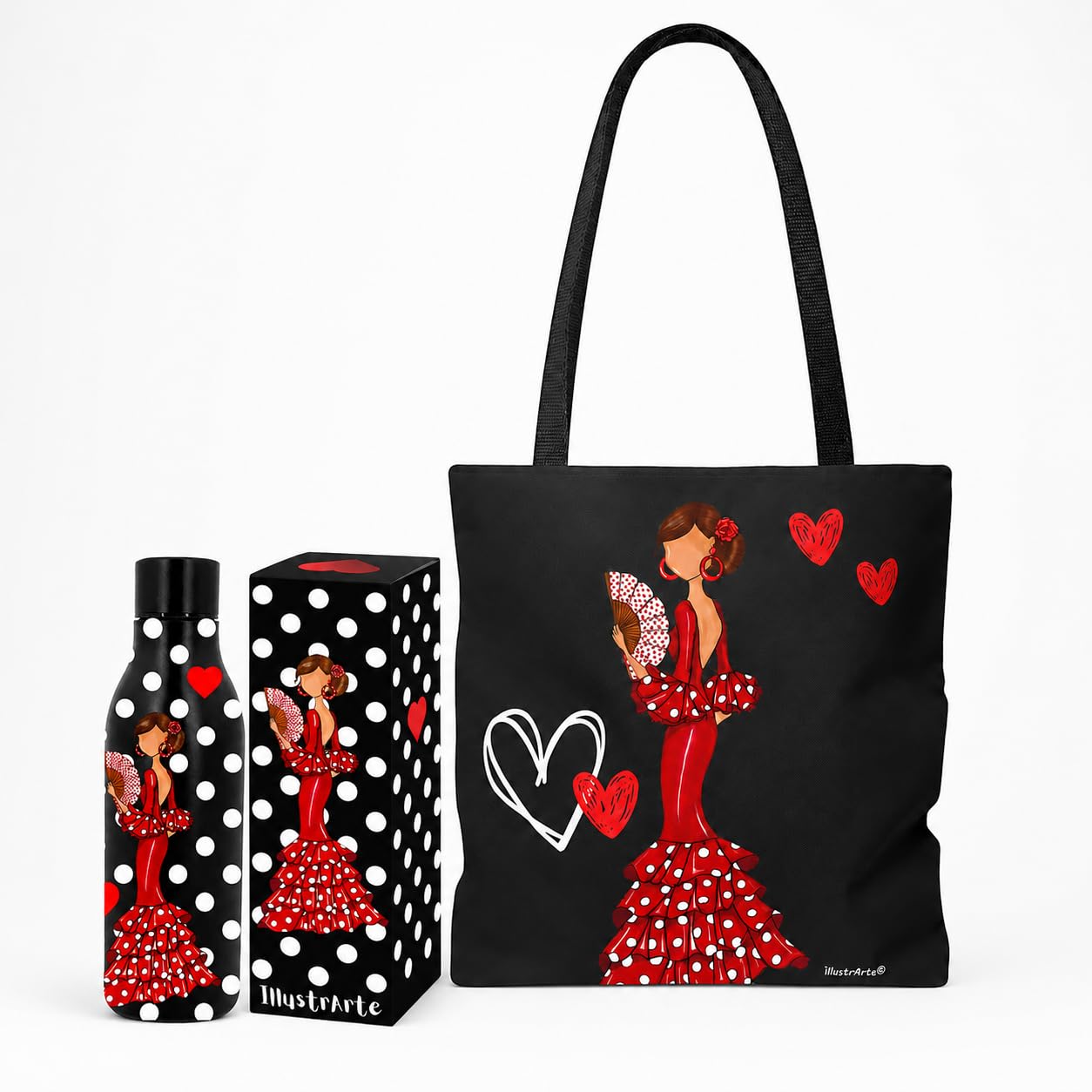 Pack botella térmica 500 ml + bolso tote Málaga 43x43 cm illustrArte – diseño Pepa liso