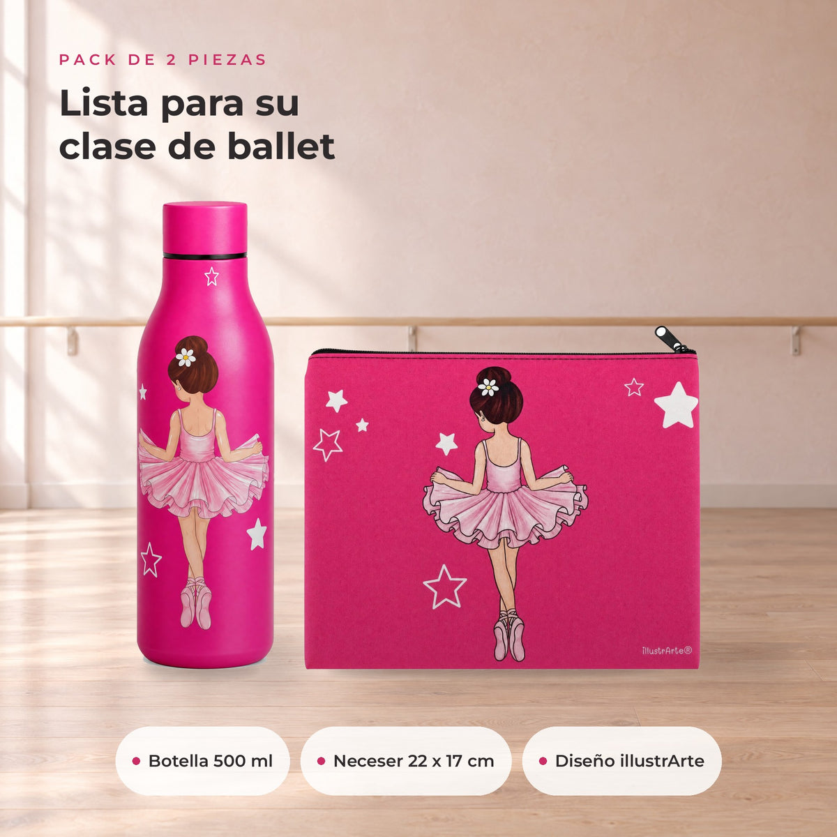 Pack Botella Térmica Bailarina + Neceser Granada – diseño Tina – qué incluye