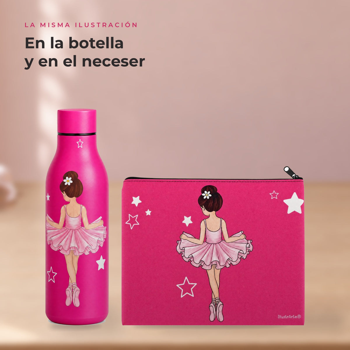 Pack Botella Térmica Bailarina + Neceser Granada – diseño Tina – detalle