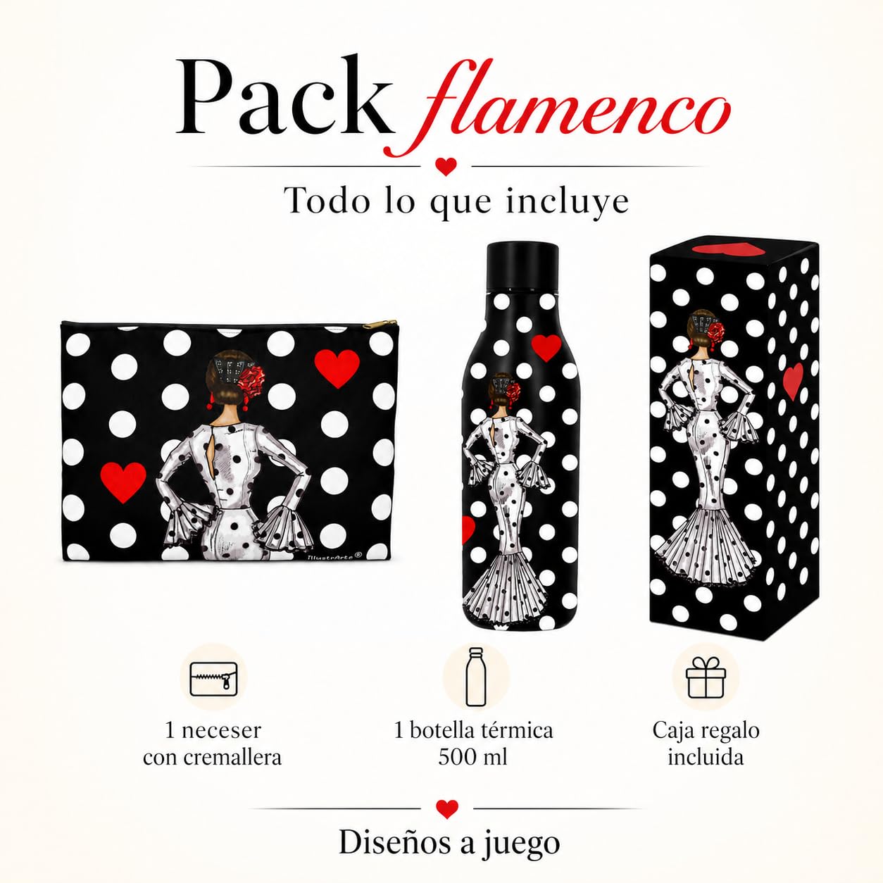 Pack botella + neceser Granada María Blanco fondo negro – vista 2