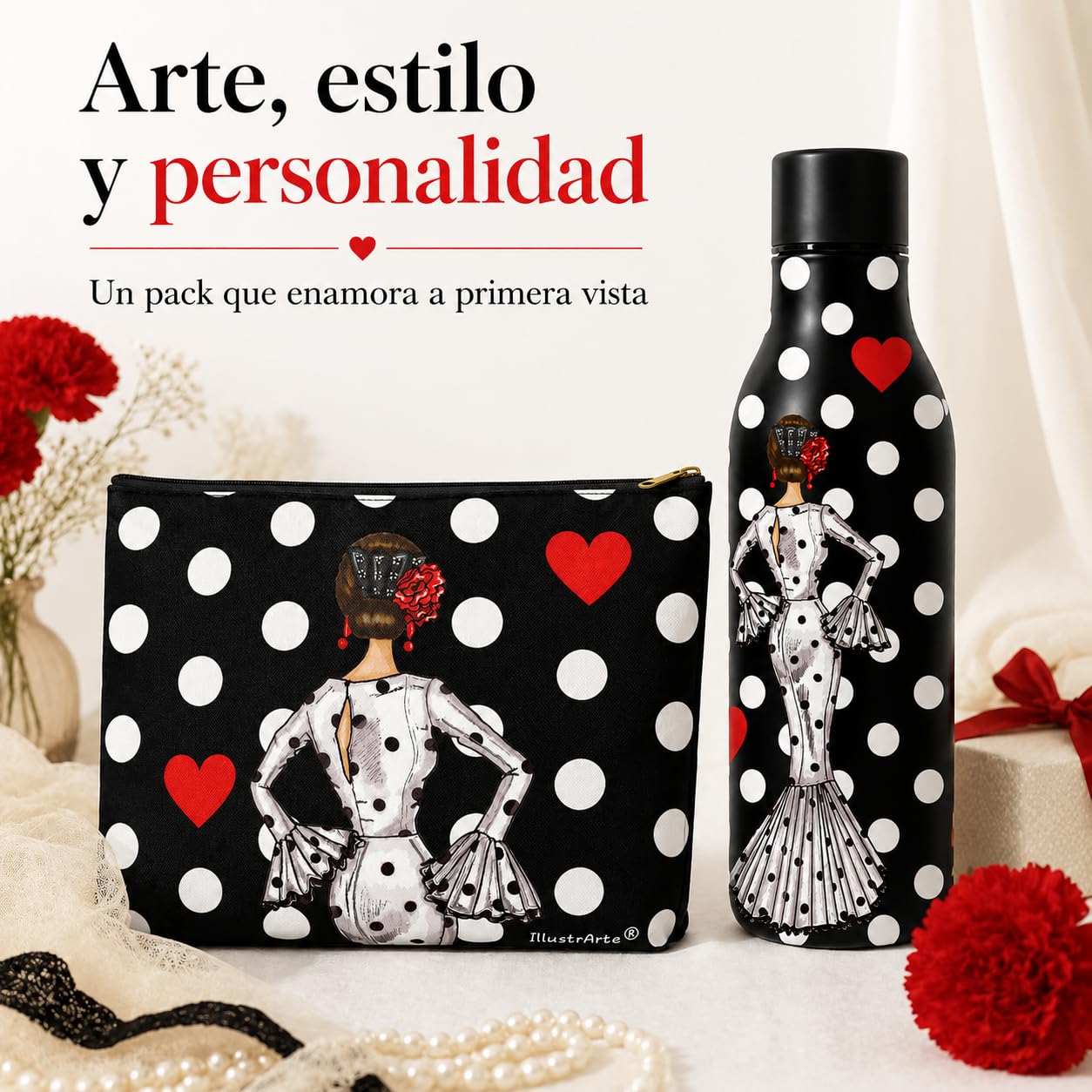 Pack botella + neceser Granada María Blanco fondo negro – vista 9