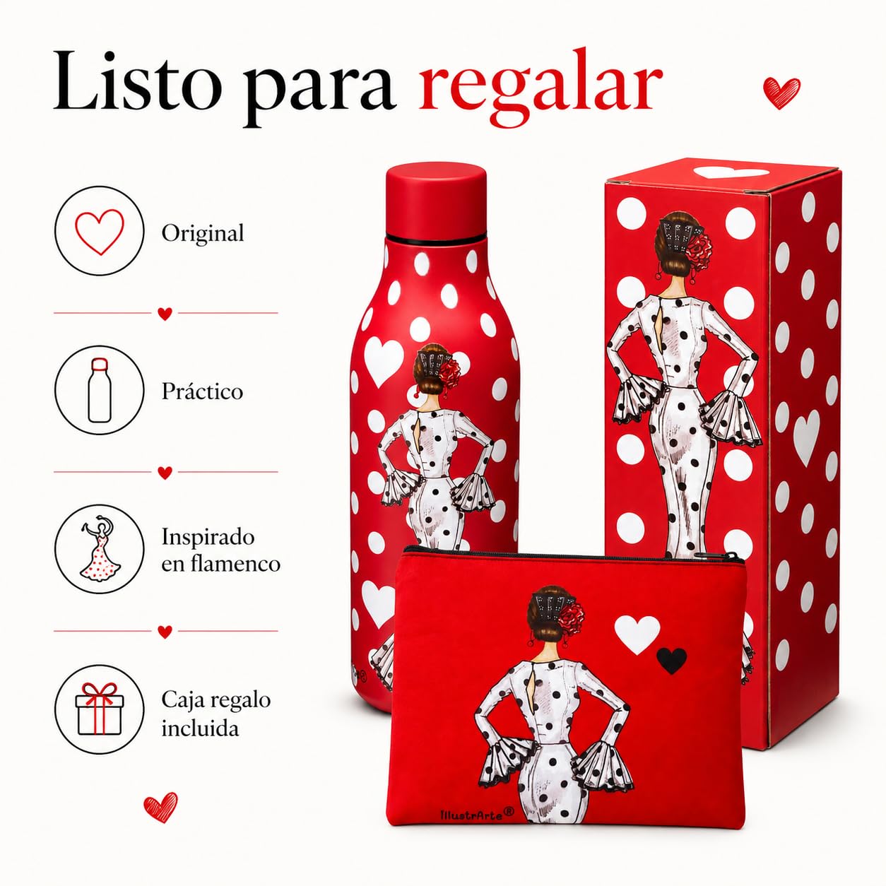 Pack botella + neceser Granada María Blanco fondo rojo – vista 6