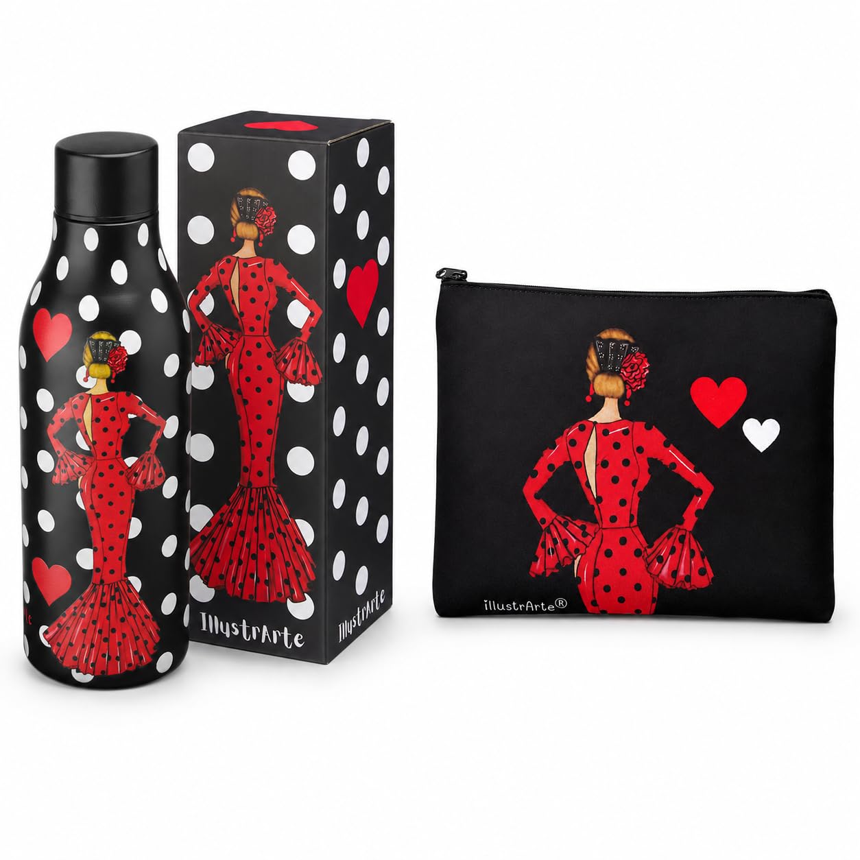 Pack botella térmica 500 ml + neceser Granada 22x17 cm illustrArte – diseño María Rojo Liso