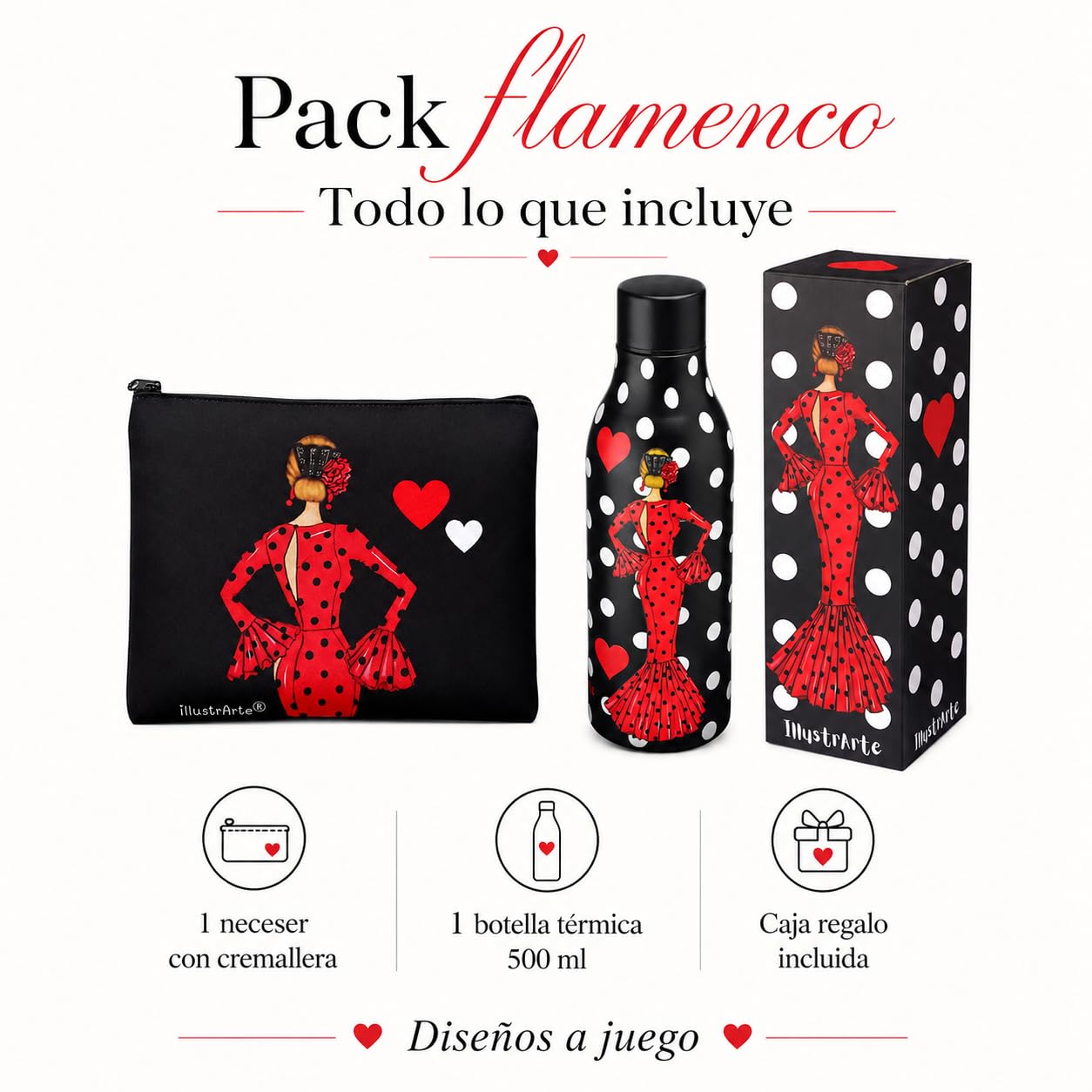 Pack botella + neceser Granada María Rojo Liso – vista 2