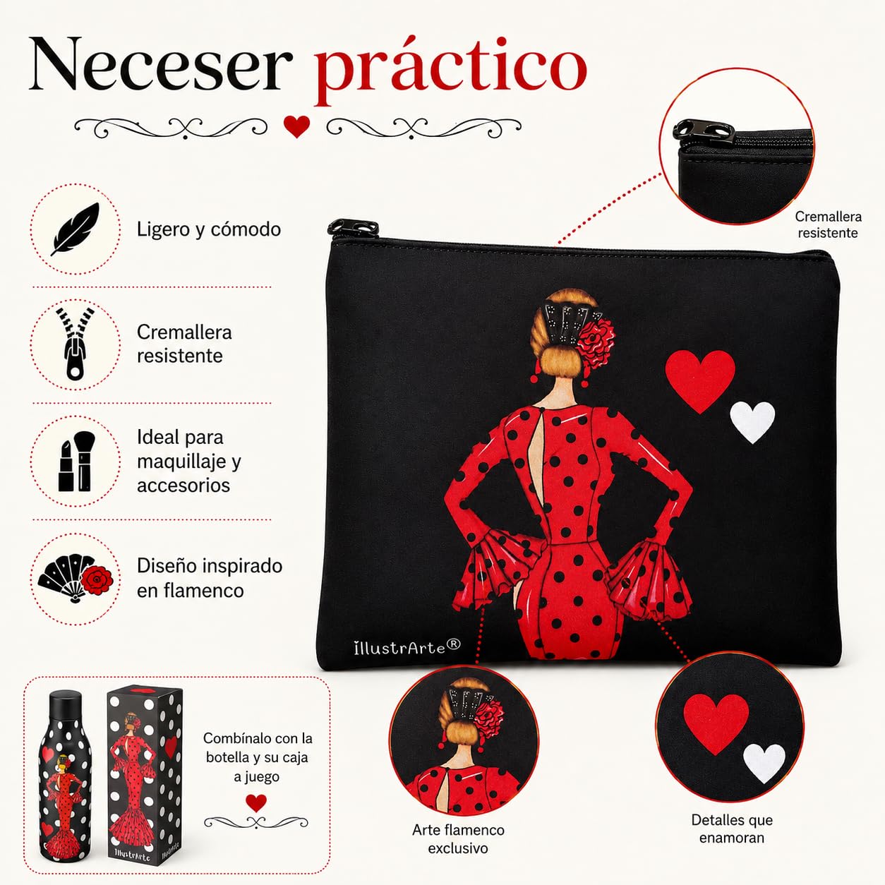 Pack botella + neceser Granada María Rojo Liso – vista 3