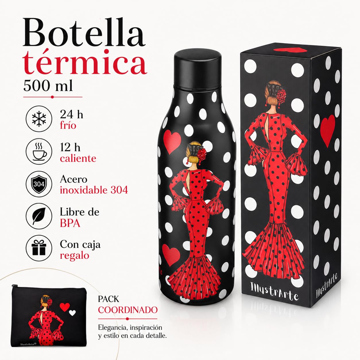 Pack botella + neceser Granada María Rojo Liso – vista 4
