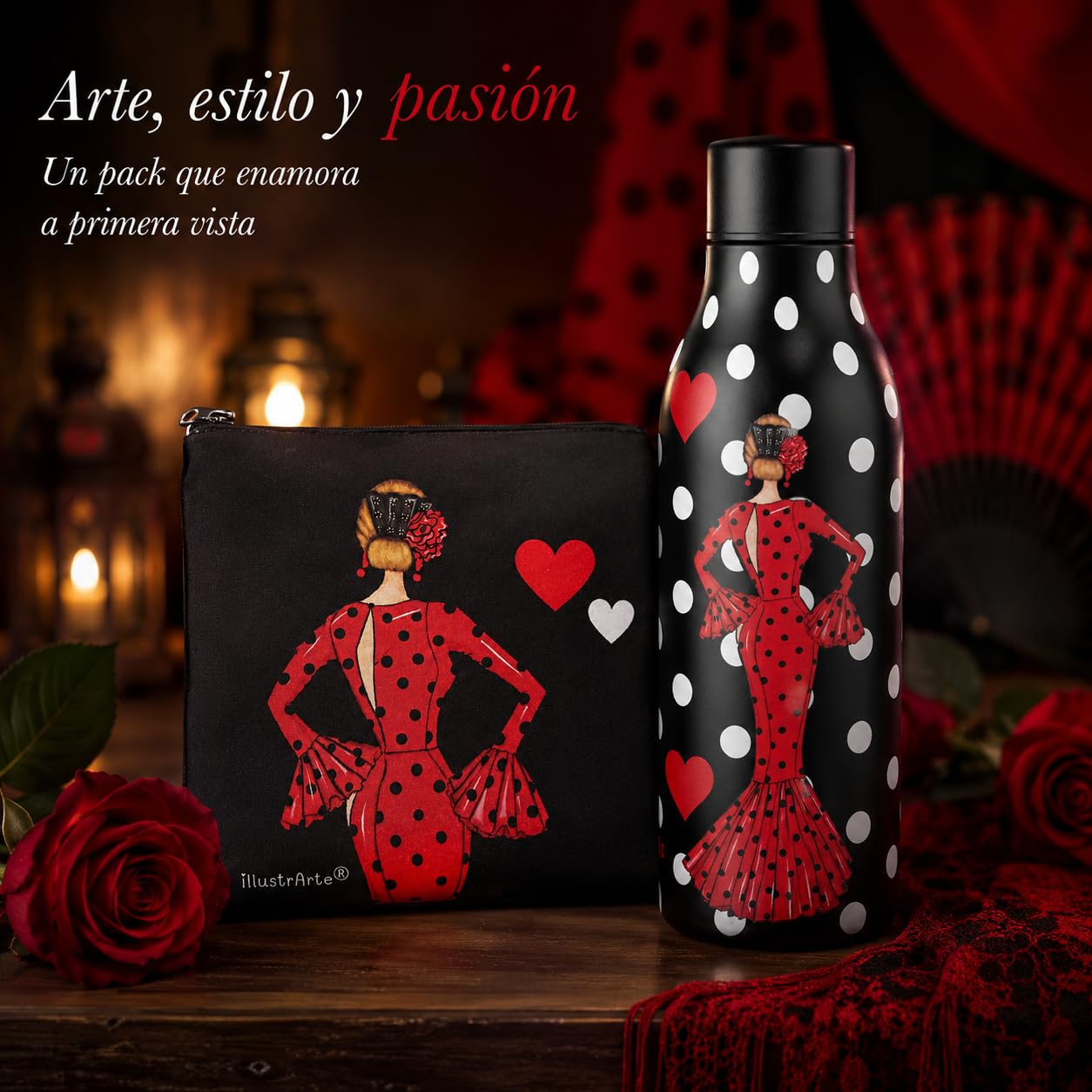Pack botella + neceser Granada María Rojo Liso – vista 9