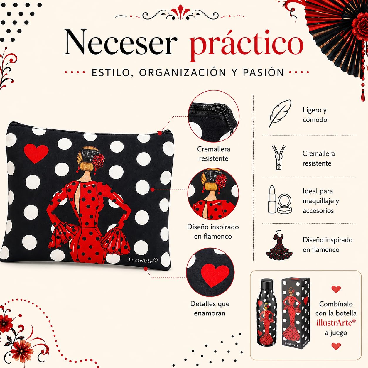 Pack botella + neceser Granada María Rojo Lunares – vista 3