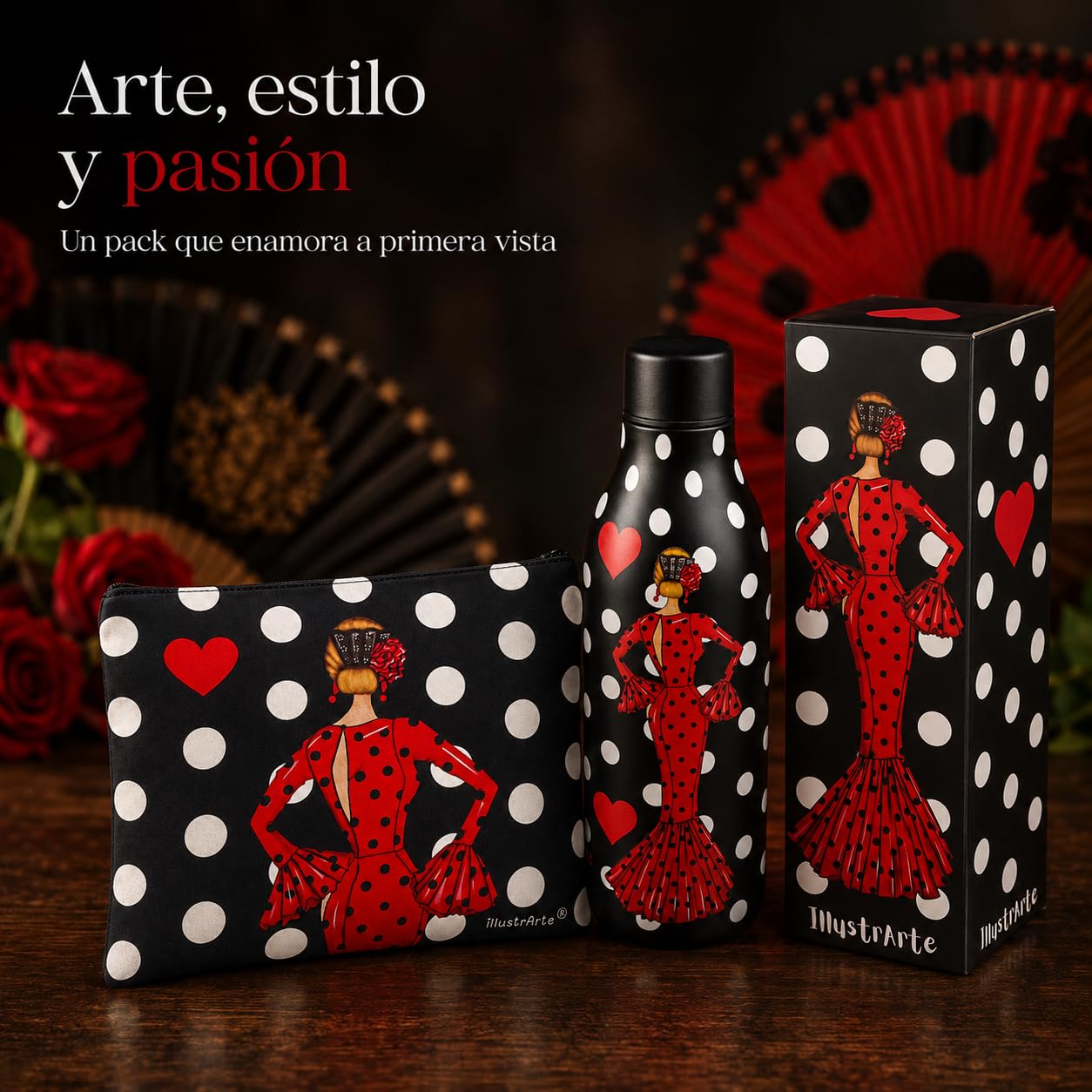 Pack botella + neceser Granada María Rojo Lunares – vista 8