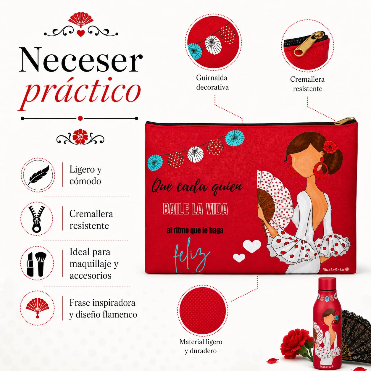 Pack botella + neceser Granada Pepa Feliz rojo – vista 3