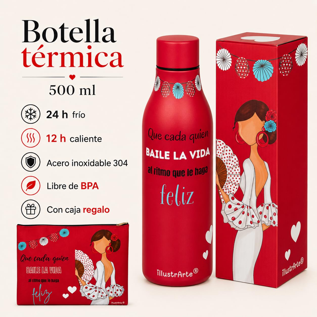 Pack botella + neceser Granada Pepa Feliz rojo – vista 4