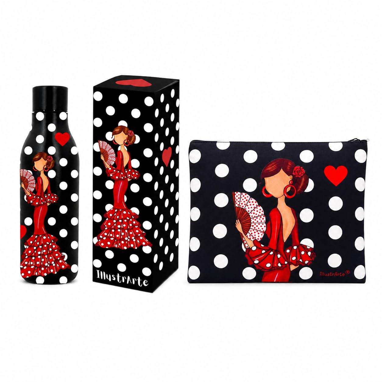 Pack botella térmica 500 ml + neceser Granada 22x17 cm illustrArte – diseño Pepa Lunares