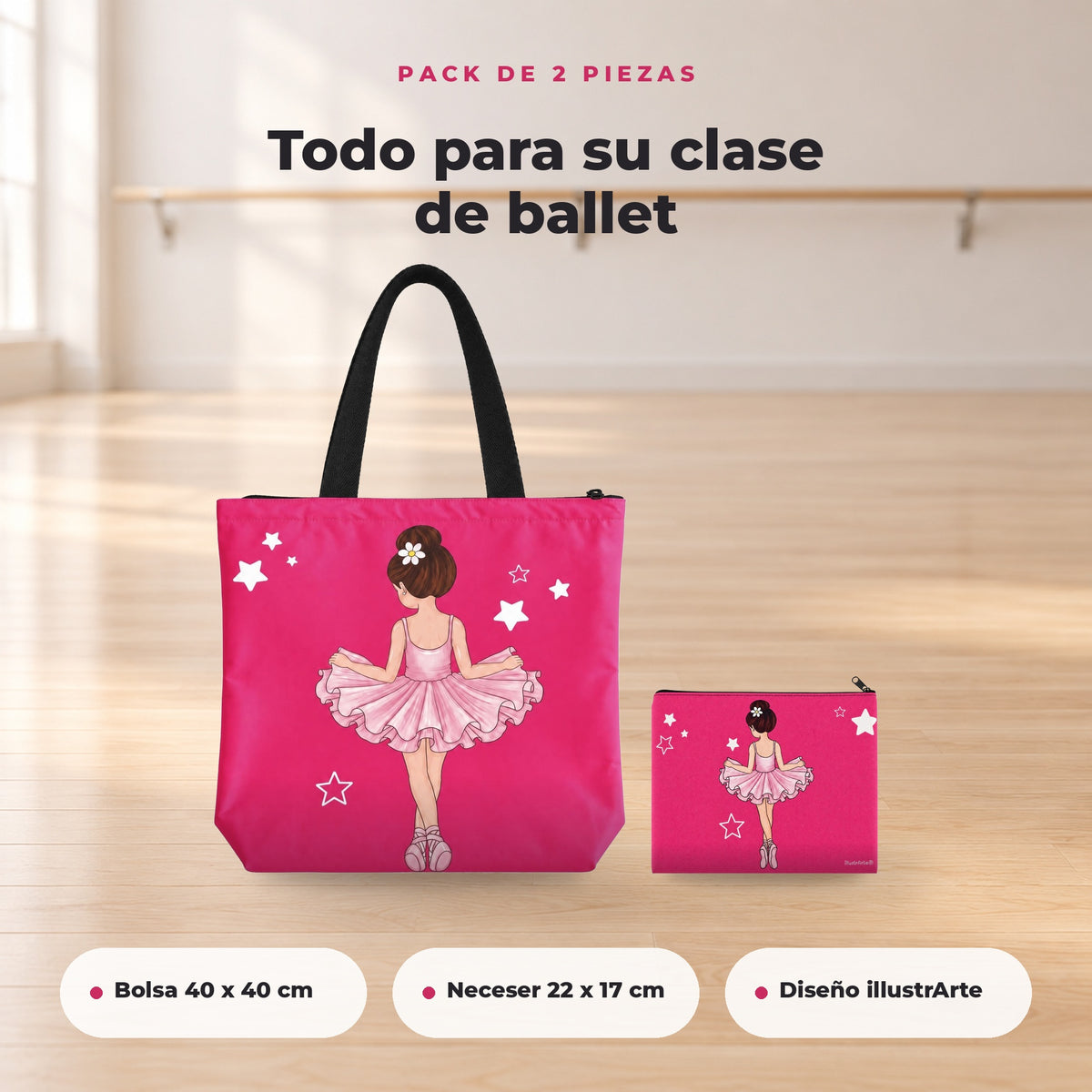 Pack Tina: bolsa de ballet y neceser Granada en el estudio