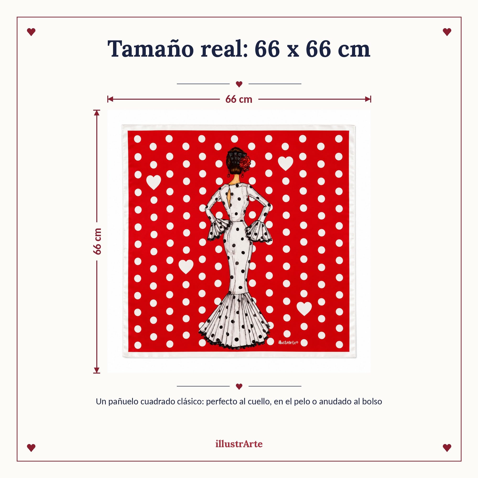 Pañuelo de seda illustrArte – María Blanco, fondo rojo – vista 4