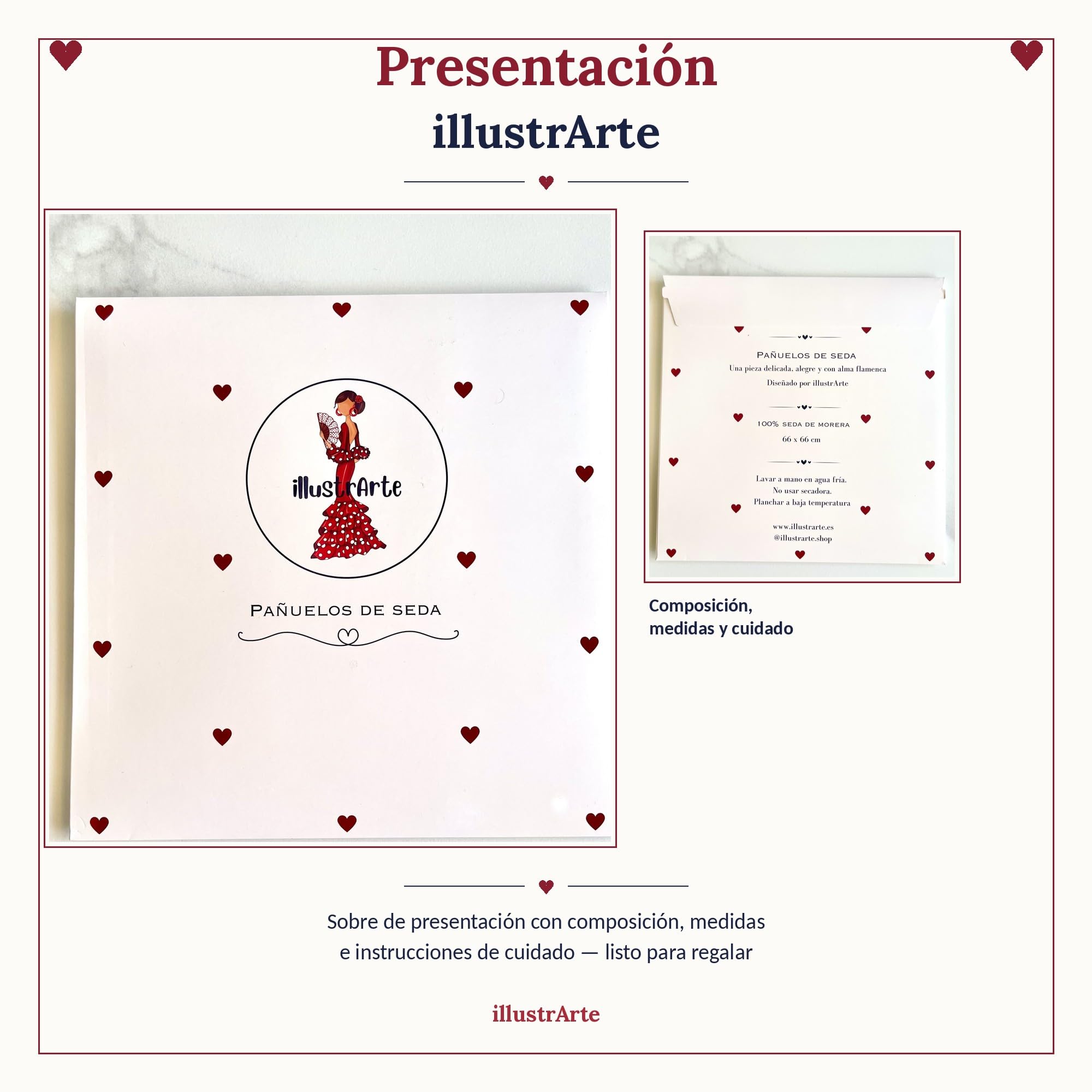 Pañuelo de seda illustrArte – María Blanco, fondo rojo – vista 6