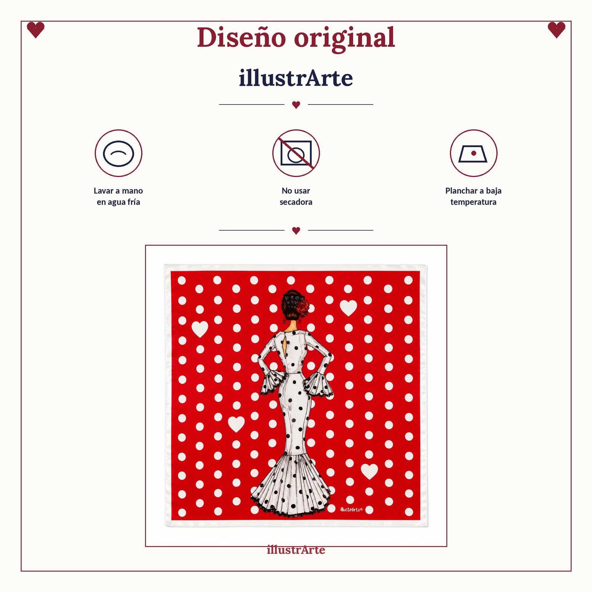 Pañuelo de seda illustrArte – María Blanco, fondo rojo – vista 8