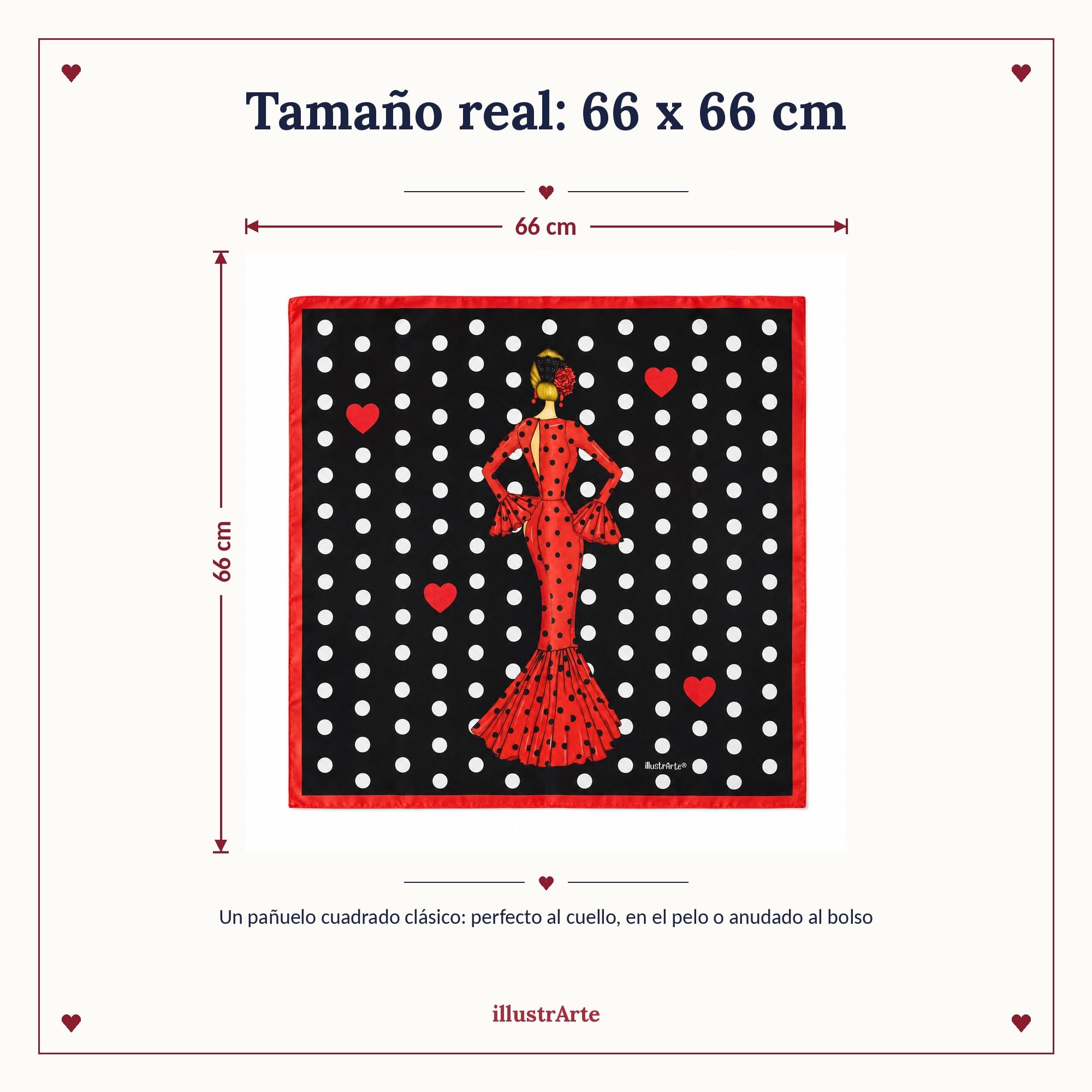 Pañuelo de seda illustrArte – María Rojo, fondo negro – vista 4