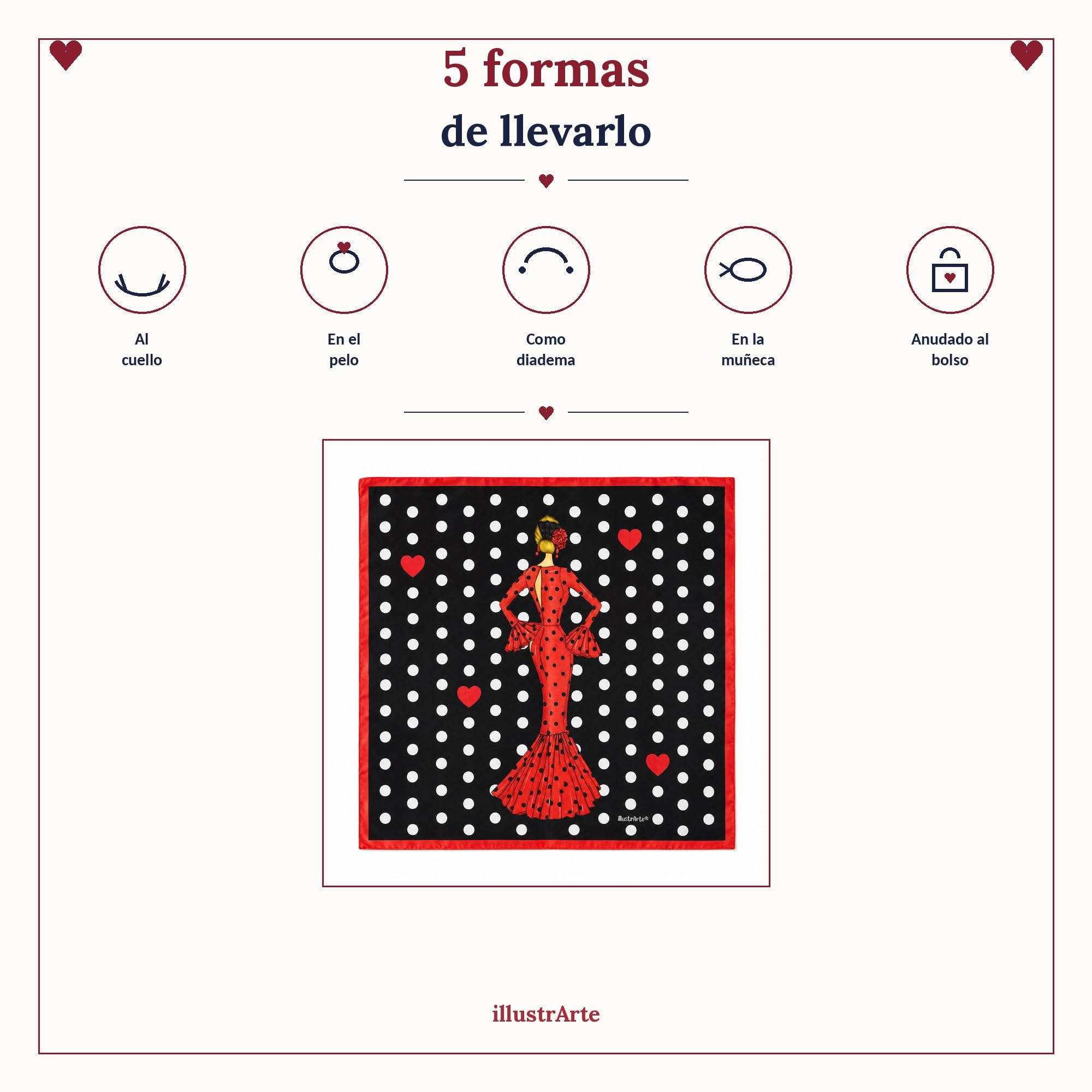 Pañuelo de seda illustrArte – María Rojo, fondo negro – vista 7