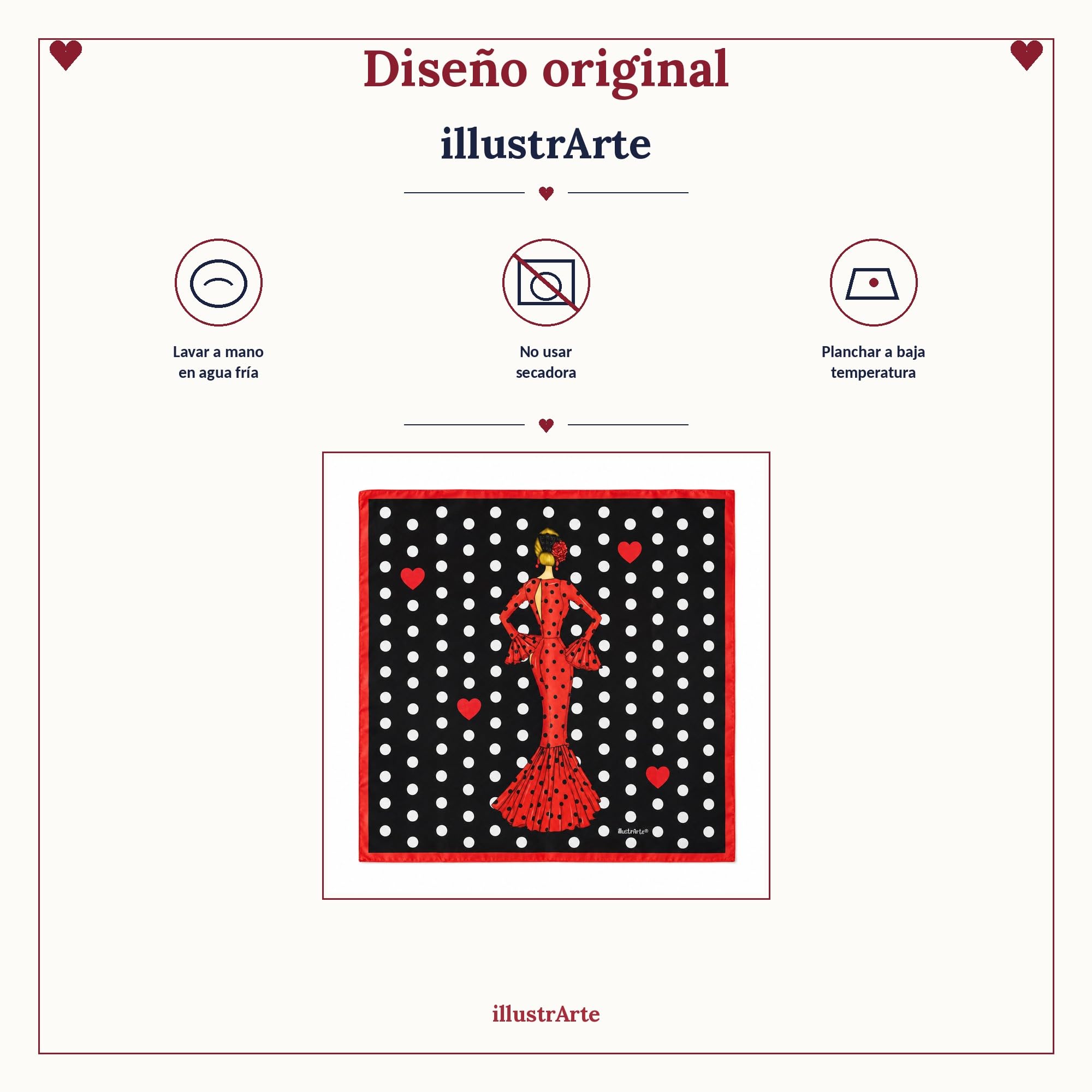Pañuelo de seda illustrArte – María Rojo, fondo negro – vista 8