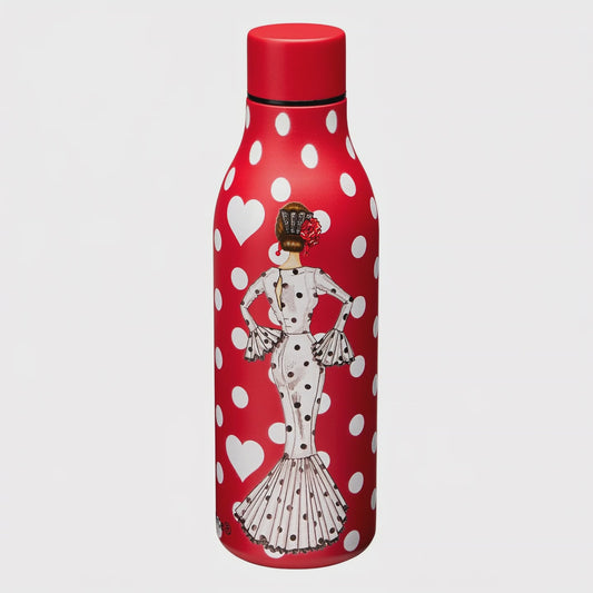 Botella De Acero Inoxidable 500ml - Modelo María blanco con fondo rojo