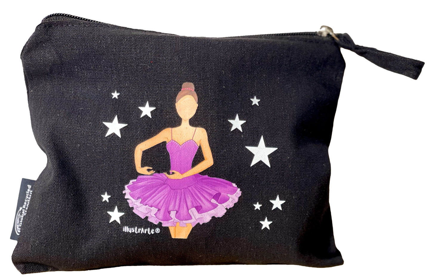 Neceser Bailarina Sara – Estuche Cosmético de Algodón Reciclado en Negro, 21 x 16 cm, Diseño Impreso por Ambos Lados