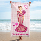 Flamenco Dancer Customizable Beach, Gym, Yoga Towel, pink dress with pink gingham check design. - IllustrArte