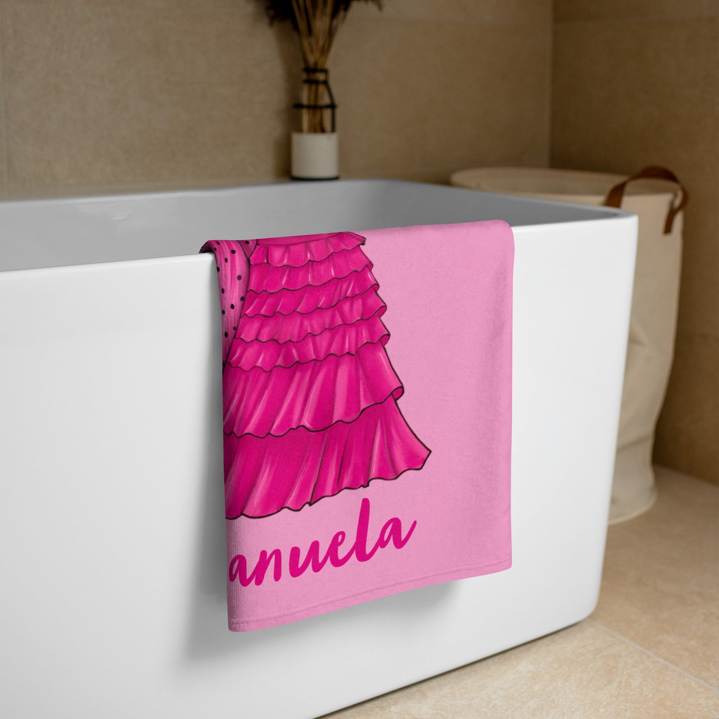 a towel hanging on the side of a bath tub