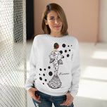 a woman wearing a sweater with a picture of a woman on it
