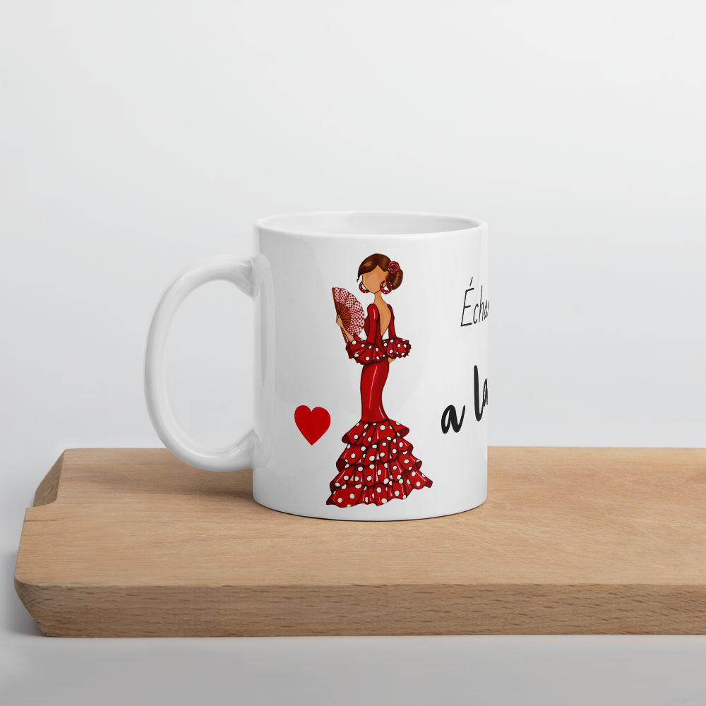 Flamenco Dancer customizable Ceramic Mug, red dress with red hand fand design. - IllustrArte