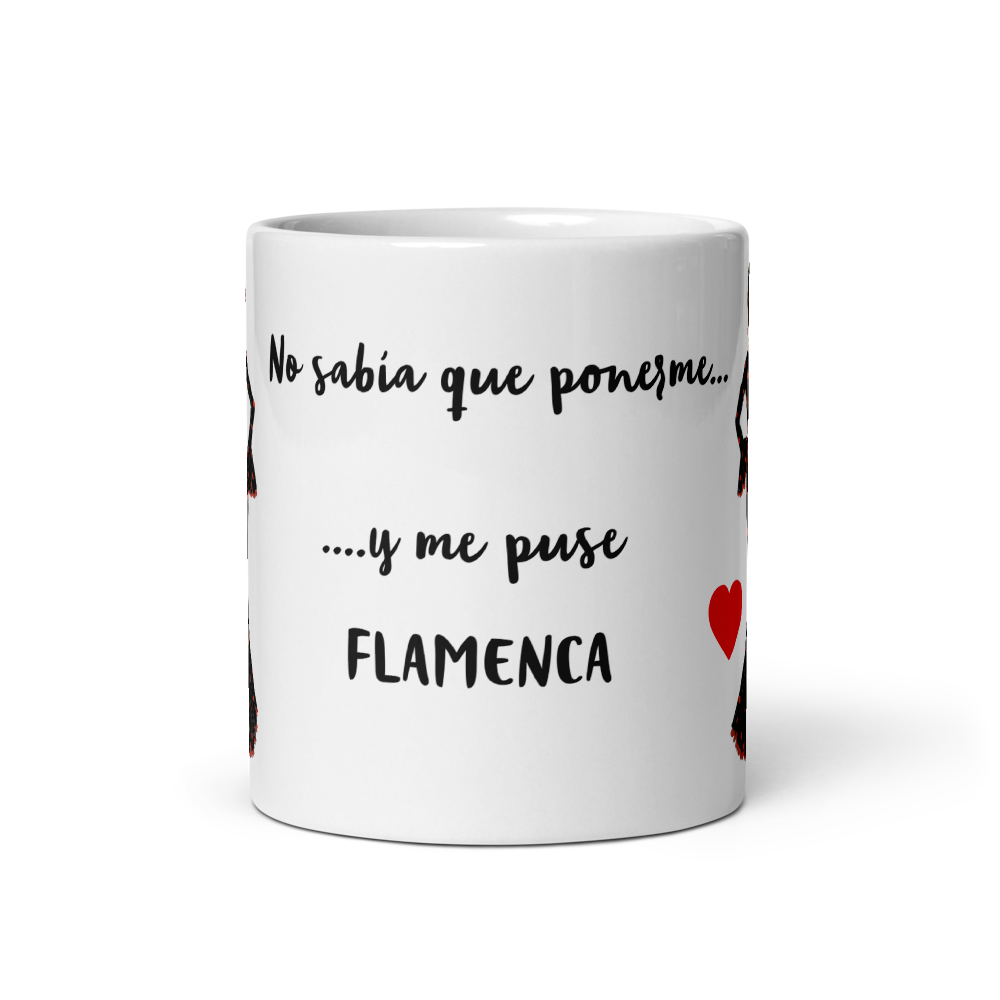 Taza de cerámica personalizable, Modelo flamenca María negro con lunar rojo