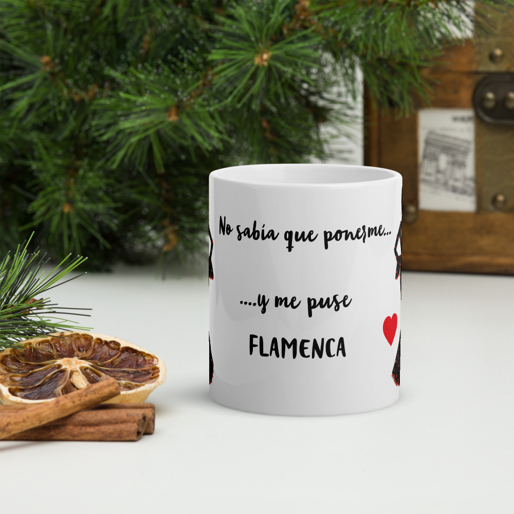 Taza de cerámica personalizable, Modelo flamenca María negro con lunar rojo