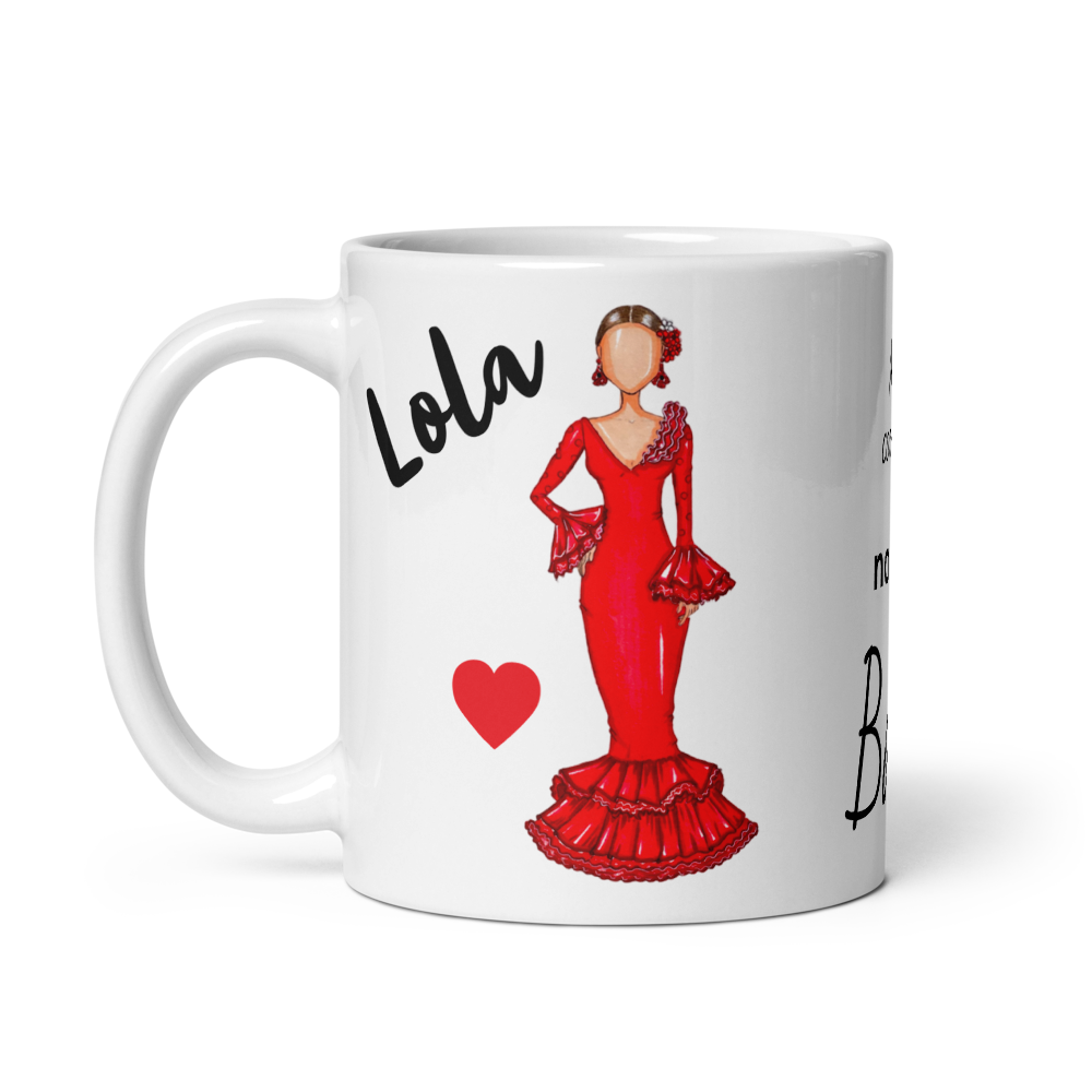 Flamenco Dancer customizable Ceramic Mug, red dress with red hearts design. - IllustrArte