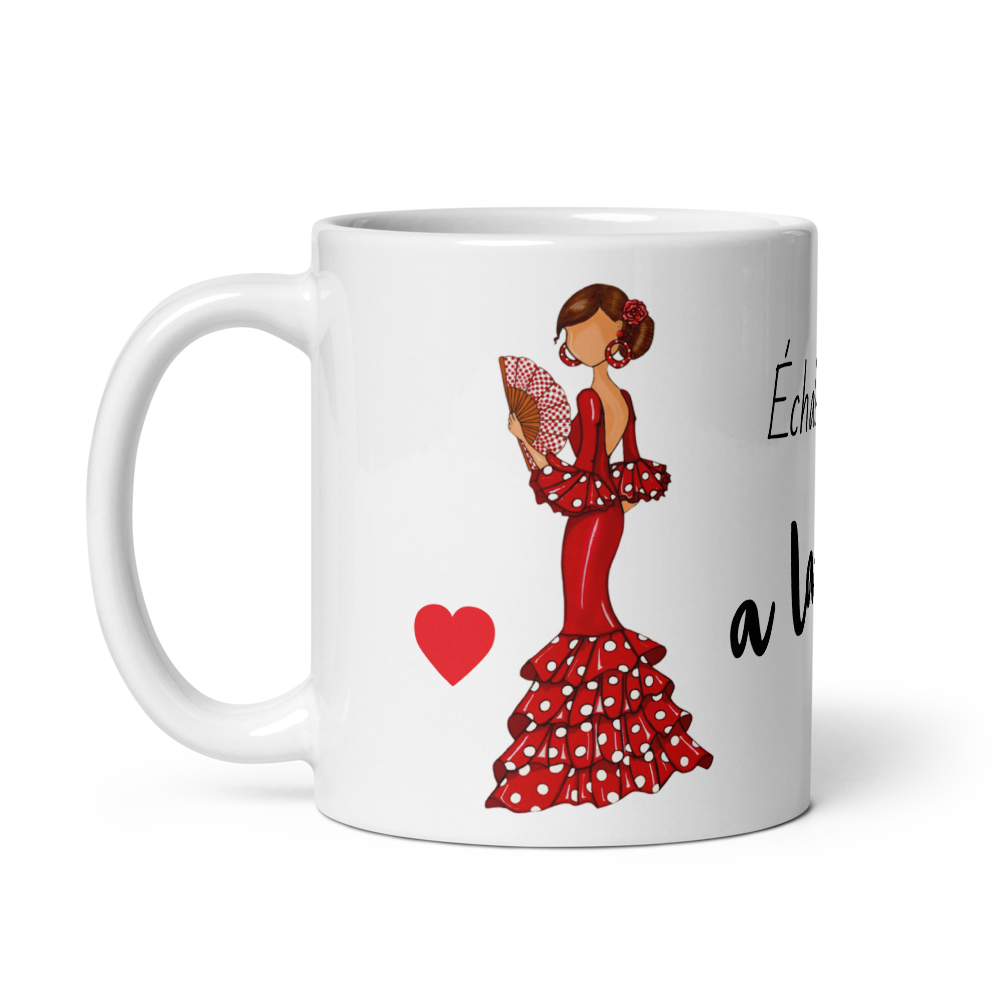 Flamenco Dancer customizable Ceramic Mug, red dress with red hand fand design. - IllustrArte